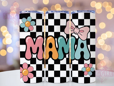 Checkered Mama 20oz Tumbler, Checkered Pattern Design, Black and White Style, Classic Mama Wrap, Sublimation Wrap, 20oz Tumbler, Stylish Mom Gift Sublimation SvggirlplusArt 
