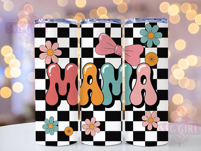 Checkered Mama 20oz Tumbler, Checkered Pattern Design, Black and White Style, Classic Mama Wrap, Sublimation Wrap, 20oz Tumbler, Stylish Mom Gift Sublimation SvggirlplusArt 