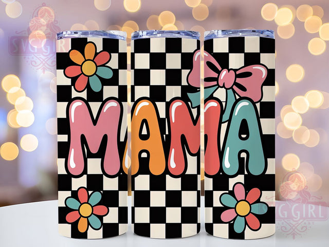 Checkered Mama 20oz Tumbler, Checkered Pattern Design, Black and White Style, Classic Mama Wrap, Sublimation Wrap, 20oz Tumbler, Stylish Mom Gift Sublimation SvggirlplusArt 