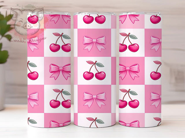 Checkered Pastel Pink Design 20oz Tumbler, Pastel Pink, Magenta Squares, Cute Design, Seamless Style, 20oz Tumbler Wrap, Sublimation PNG Sublimation Lara' s Designs 