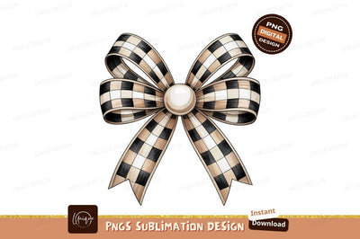 Checkered Ribbon Bow Watercolor Illustration Sublimation Png Sublimation Designangry 
