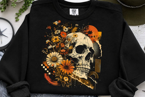 Checkered Skeleton Halloween PNG, Floral Skull, Preppy Spooky Season Png SVG DesignDestine 