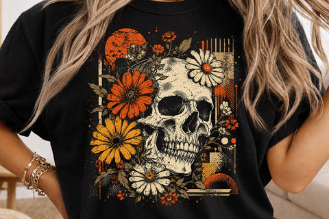 Checkered Skeleton Halloween PNG, Floral Skull, Preppy Spooky Season Png SVG DesignDestine 