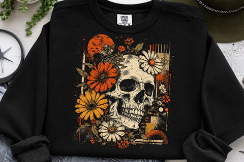 Checkered Skeleton Halloween PNG, Floral Skull, Preppy Spooky Season Png SVG DesignDestine 