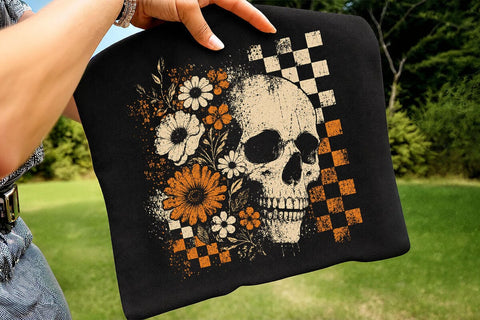 Checkered Skeleton Halloween PNG, Floral Skull, Preppy Spooky Season Png SVG DesignDestine 