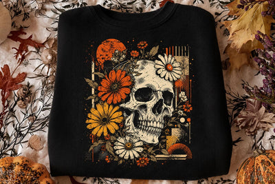 Checkered Skeleton Halloween PNG, Floral Skull, Preppy Spooky Season Png SVG DesignDestine 
