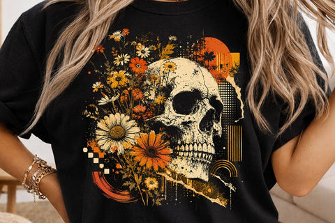 Checkered Skeleton Halloween PNG, Floral Skull, Preppy Spooky Season Png SVG DesignDestine 