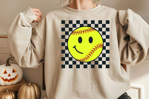Checkered Softball Happy Face Svg, Happy Face Png SVG DesignDestine 