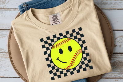 Checkered Softball Happy Face Svg, Happy Face Png SVG DesignDestine 
