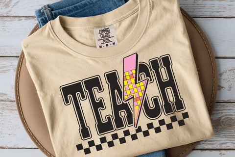 Checkered Teacher SVG PNG, Checker Back to School Pencil Lightning Bolt, Teacher Svg, Teacher Png, Teacher Shirt Design SVG DesignDestine 
