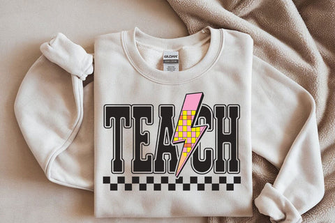 Checkered Teacher SVG PNG, Checker Back to School Pencil Lightning Bolt, Teacher Svg, Teacher Png, Teacher Shirt Design SVG DesignDestine 