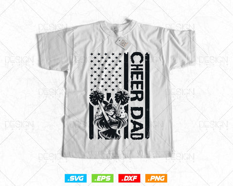 Cheer Dad Cheerleader USA Flag Fathers Day Svg, American 4th of July Patriotic Celebrate Cheerleading T shirt Design Png Vintage Gift SVG DesignDestine 