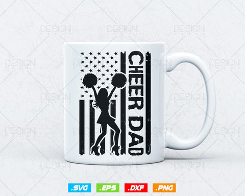 Cheer Dad Cheerleader USA Flag Fathers Day Svg, American 4th of July Patriotic Celebrate Cheerleading T shirt Design Png Vintage Gift SVG DesignDestine 