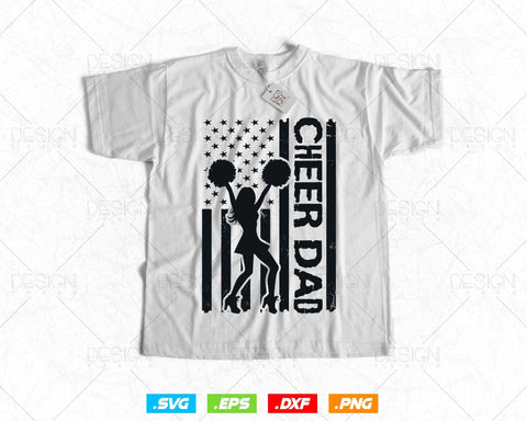 Cheer Dad Cheerleader USA Flag Fathers Day Svg, American 4th of July Patriotic Celebrate Cheerleading T shirt Design Png Vintage Gift SVG DesignDestine 