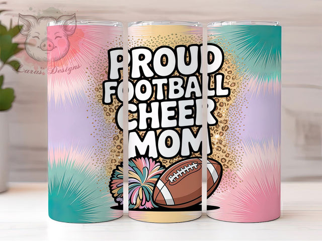 Cheer & Football Proud Mom Tumbler Wrap, Football Mom Sublimation, 20oz Tumbler PNG, Proud Sports Mom Cup, Cheerleader Mom Wrap, Game Day Mom Tumbler, Football And Cheer Mom PNG Sublimation Lara' s Designs 
