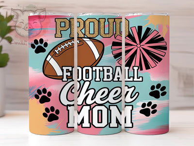Cheer & Football Proud Mom Tumbler Wrap, Football Mom Sublimation, 20oz Tumbler PNG, Proud Sports Mom Cup, Cheerleader Mom Wrap, Game Day Mom Tumbler, Football And Cheer Mom PNG Sublimation Lara' s Designs 