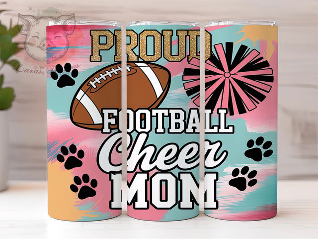 Cheer & Football Proud Mom Tumbler Wrap, Football Mom Sublimation, 20oz Tumbler PNG, Proud Sports Mom Cup, Cheerleader Mom Wrap, Game Day Mom Tumbler, Football And Cheer Mom PNG Sublimation Lara' s Designs 
