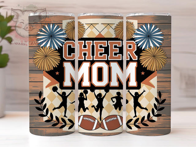 Cheer & Football Sports Mom Tumbler Wrap, Football Mom Wrap, Sublimation Tumbler Design, 20oz Skinny Tumbler PNG, Game Day Mom Wrap, Printable Cheer Cup, Sports Mom Tumbler Sublimation Lara' s Designs 
