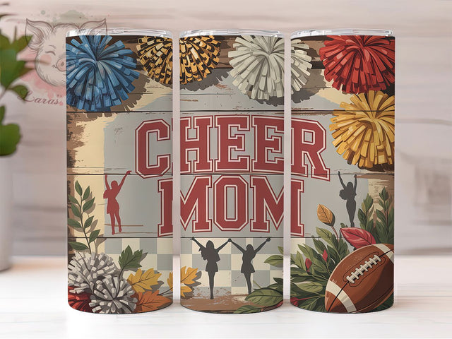 Cheer & Football Sports Mom Tumbler Wrap, Football Mom Wrap, Sublimation Tumbler Design, 20oz Skinny Tumbler PNG, Game Day Mom Wrap, Printable Cheer Cup, Sports Mom Tumbler Sublimation Lara' s Designs 