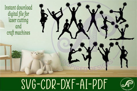 Cheer leading Silhouette laser cut wall art SVG APInspireddesigns 