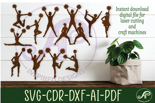 Cheer leading Silhouette laser cut wall art SVG APInspireddesigns 