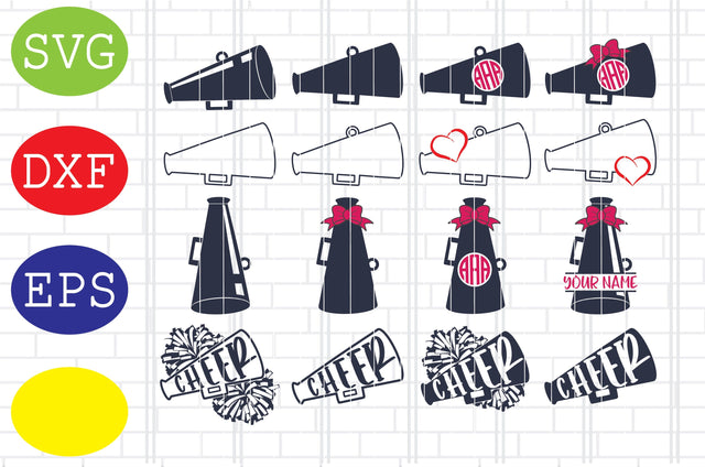 Cheer Megaphone Svg, Cheerleader Svg, Cheerleading Vector, Cheer Pom Poms Cut Files, Sport Svg, Jpg, Eps, Dxf Files SVG DigitalSvgFiles 