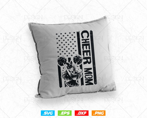 Cheer Mom Cheerleader USA Flag Mothers Day Svg, American 4th of July Patriotic Celebrate Cheerleading T shirt Design Png Vintage Gift SVG DesignDestine 