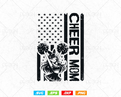Cheer Mom Cheerleader USA Flag Mothers Day Svg, American 4th of July Patriotic Celebrate Cheerleading T shirt Design Png Vintage Gift SVG DesignDestine 