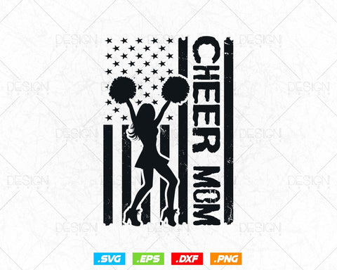 Cheer Mom Cheerleader USA Flag Mothers Day Svg, American 4th of July Patriotic Celebrate Cheerleading T shirt Design Png Vintage Gift SVG DesignDestine 