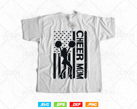 Cheer Mom Cheerleader USA Flag Mothers Day Svg, American 4th of July Patriotic Celebrate Cheerleading T shirt Design Png Vintage Gift SVG DesignDestine 