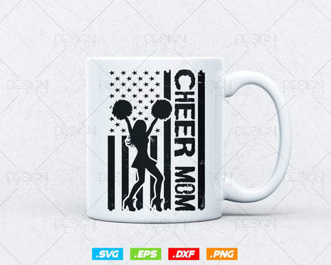 Cheer Mom Cheerleader USA Flag Mothers Day Svg, American 4th of July Patriotic Celebrate Cheerleading T shirt Design Png Vintage Gift SVG DesignDestine 