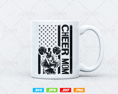 Cheer Mom Cheerleader USA Flag Mothers Day Svg, American 4th of July Patriotic Celebrate Cheerleading T shirt Design Png Vintage Gift SVG DesignDestine 