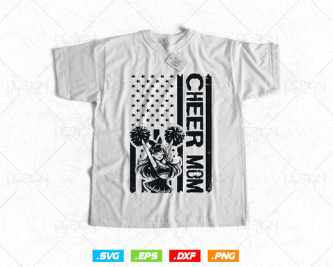 Cheer Mom Cheerleader USA Flag Mothers Day Svg, American 4th of July Patriotic Celebrate Cheerleading T shirt Design Png Vintage Gift SVG DesignDestine 