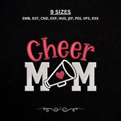 Cheer Mom Embroidery Design – Cheerleading Megaphone Heart Sports Mom Machine Embroidery File Embroidery/Applique DESIGNS PatternFeed8 