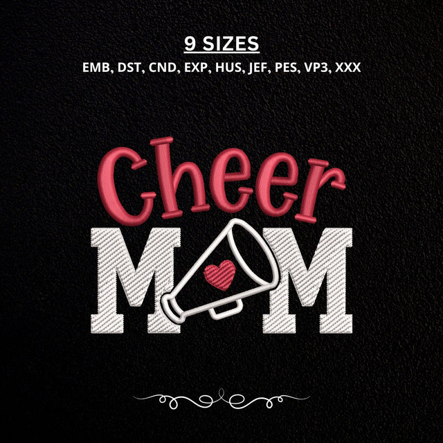 Cheer Mom Embroidery Design – Cheerleading Megaphone Heart Sports Mom Machine Embroidery File Embroidery/Applique DESIGNS PatternFeed8 