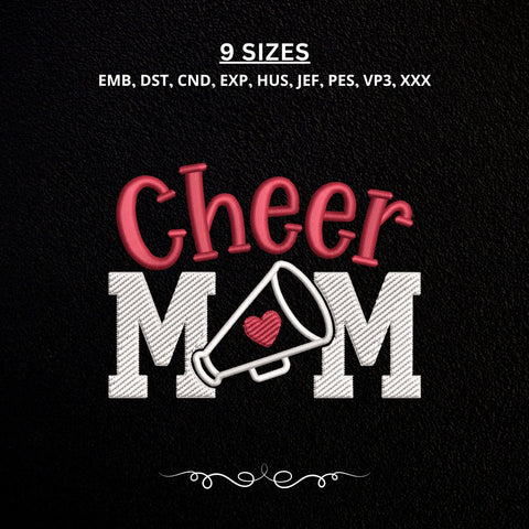 Cheer Mom Embroidery Design – Cheerleading Megaphone Heart Sports Mom Machine Embroidery File Embroidery/Applique DESIGNS PatternFeed8 