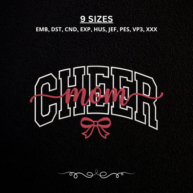 Cheer Mom Embroidery Design – Varsity Cheerleading Mom Pink Bow Machine Embroidery File Embroidery/Applique DESIGNS PatternFeed8 