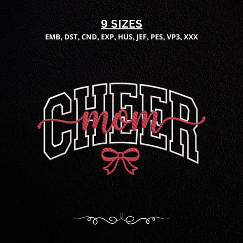 Cheer Mom Embroidery Design – Varsity Cheerleading Mom Pink Bow Machine Embroidery File Embroidery/Applique DESIGNS PatternFeed8 