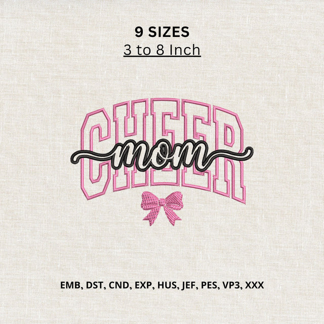 Cheer Mom Machine Embroidery Design – Cheerleading Mama Bow Embroidery File Embroidery/Applique DESIGNS PatternFeed8 