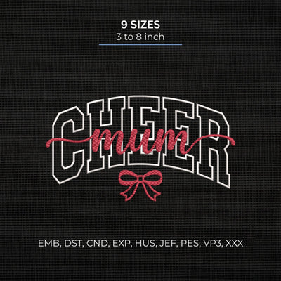 Cheer Mum Embroidery Design – Cheerleading Mom Bow Machine Embroidery File, Cheer Mama Sports Design Embroidery/Applique DESIGNS PatternFeed8 