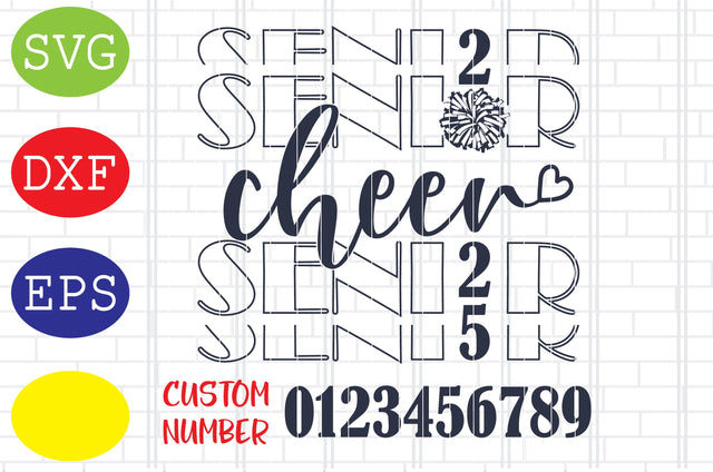 Cheer Senior with custom number Svg, Cheerleader Svg, Cheerleading Vector, Cheer Pom Poms Cut Files, Sport Svg, Jpg, Eps, Dxf Files SVG DigitalSvgFiles 