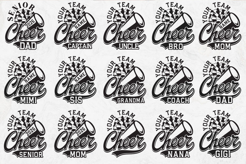 Cheer svg, Cheerleader Svg, Team Template, Cheer Mom Svg, Custom Cheer shirt svg, Megaphone, Pom Pom, Cricut, Silhouette SVG DesignDestine 