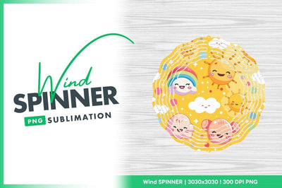 Cheerful Cartoon Characters on Yellow Background with Rainbows and Sun Shapes Sublimation Regulrcrative 