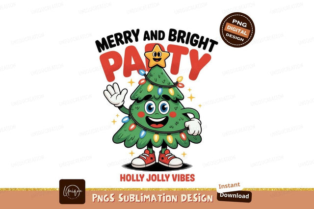 Cheerful Christmas Tree Character Party Celebration Sublimation Designangry 