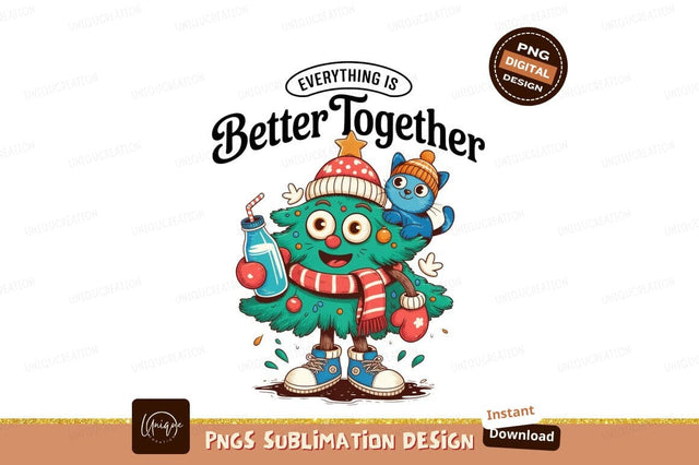 Cheerful Christmas Tree Companion Cat image Sublimation Designangry 