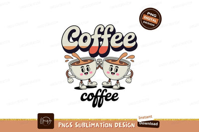 Cheerful coffee cups celebrating together cartoon characters Sublimation Designangry 