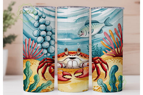 Cheerful Crab Ocean 20oz Tumbler Wrap Sublimation PixelChick 