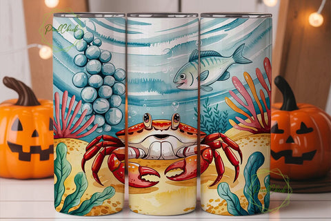 Cheerful Crab Ocean 20oz Tumbler Wrap Sublimation PixelChick 
