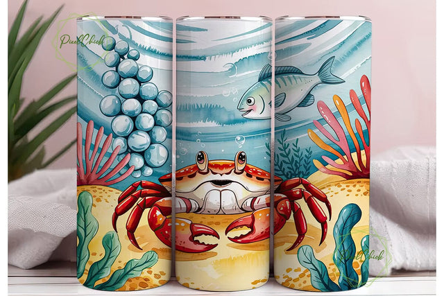 Cheerful Crab Ocean 20oz Tumbler Wrap Sublimation PixelChick 