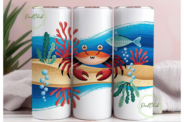 Cheerful Crab Ocean 20oz Tumbler Wrap Sublimation PixelChick 